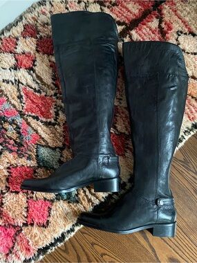 Dune London Black Leather Knee-High Boots Size 38 Rear Zip